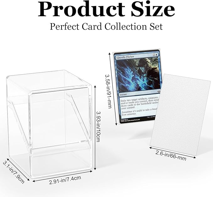 2 Pack Card Deck Boxes, Deck Case and 200Pcs Card Sleeves with Dividers, Standard Clear Commander Cards Storage Box Perfect Fit for MTG, Sport, Trading Cards (White)