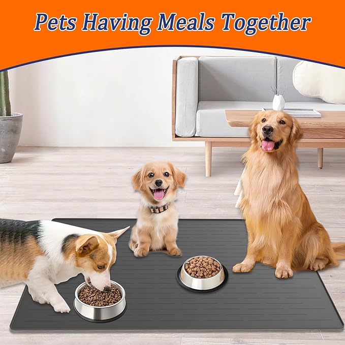 40"x30" XXL Silicone Dog Feeding Mat, 1.5MM Extra Thick Dog Bowl Mat for Food and Water, Large Non-Slip Placemat with High Edges for Dogs Bowls, Easy to Clean, Black