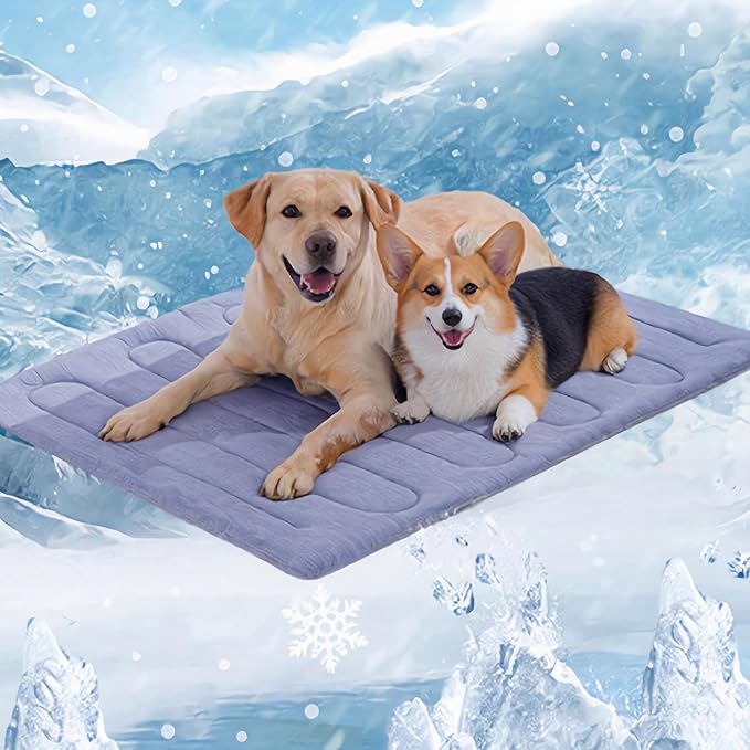 MARUNDA Dog Cooling Mat, No Need to Freeze Or Refrigerate This Cool Pet Pad Cat Mats- Keep Your Pet Cool, Machine Washable (Blue, 51" x 37.5"- XXL-Crate)