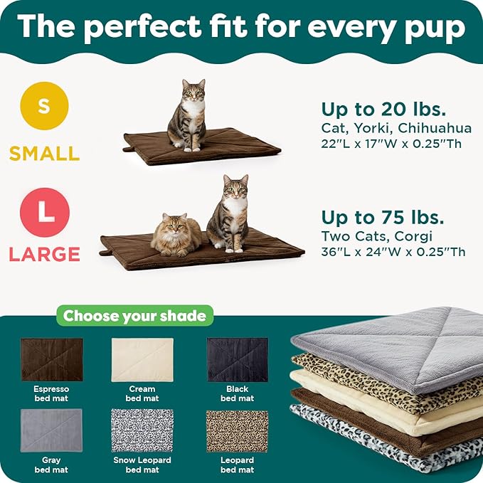 FurHaven ThermaNAP Self Warming Cat Mat/Dog Bed for Crates with Self-Warming Technology for Cozy Rest, Fully Machine Washable, Small, Plush Faux Fur, Black