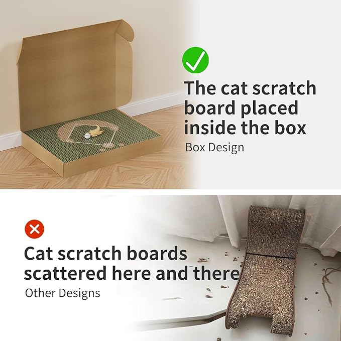 Cat Scratching Board - Baseball Sports Field Design with Elastic Ball, Hide-and-Seek Holes, and Interactive Play Box for Indoor Cats