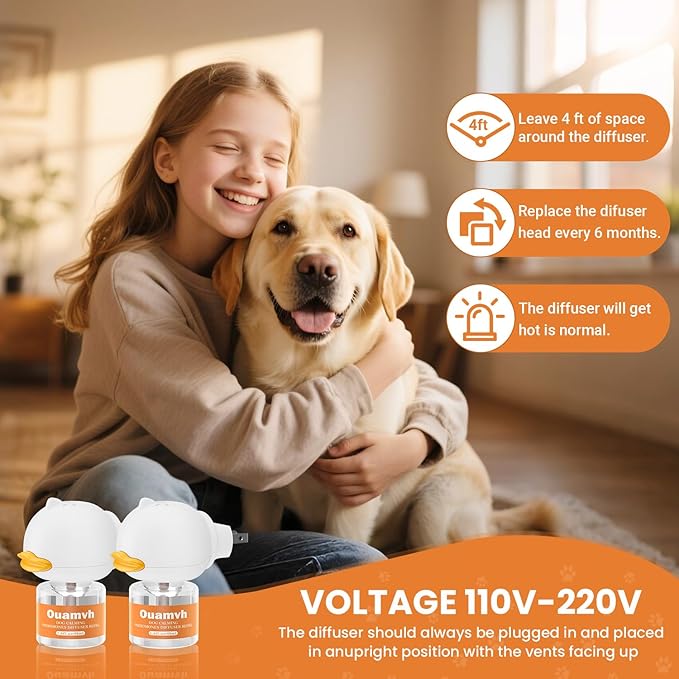 Dog Calming Diffuser, 4 in 1 Puppy Pheromones Calming Diffuser, Relaxing Pheromone Plug in Kit for Dogs Relief Stress Anxiety Fighting Scratching Peeing Accidents, 2 Diffuser 2 Refill(48ml)
