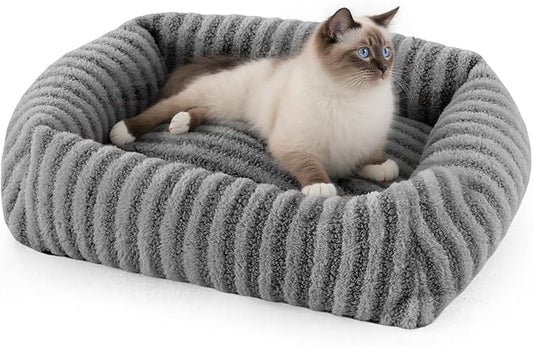 MIXJOY Dog Beds for Small Dogs Cats, Soft Cat Bed for Indoor Cats, Rectangle Pet Bed for Puppy Kitty, Washable Dog Bed with Removable Cover, Anti Slip Bottom, 20"x19"x6", Grey