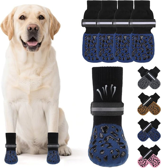 KOOLTAIL Anti Slip Dog Socks to Prevent Licking Paws,Dog Shoes for Hot Pavement, Reflective Traction Control Grip Booties, Dogs Boots & Paw Protector for Hardwood Floors Small Medium Large Senior Dogs