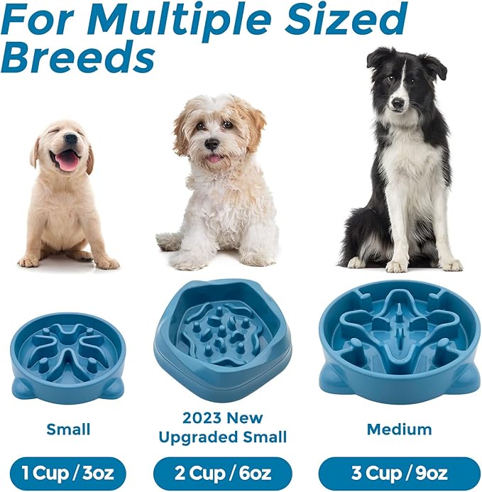 VANNON Slow Feeder Dog Bowls Durable Puzzle Feeder Non Slip Dog Food Dish Bloat Stop Food Bowls for Small Medium Dogs, 3 Cups, BPA Free, Grey