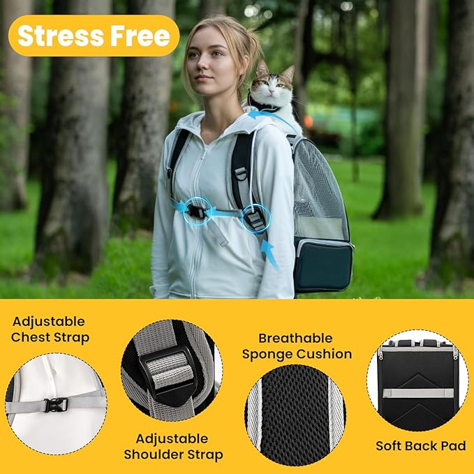 Cat Backpack Carrier for Small Dogs and Cats Fit Up to 15 Lbs,Small Dog Backpack, Expandable & Foldable with 3-Side Mesh Windows, Pet Carrier for Travel & Hiking Friendly，Gray