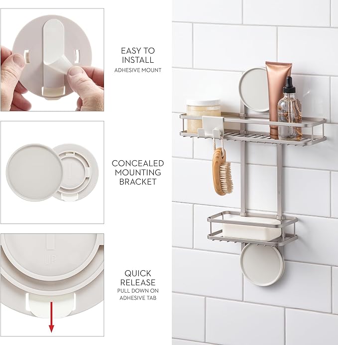 iDesign Self-Adhesive Shower Caddy with Razor Holder - Satin