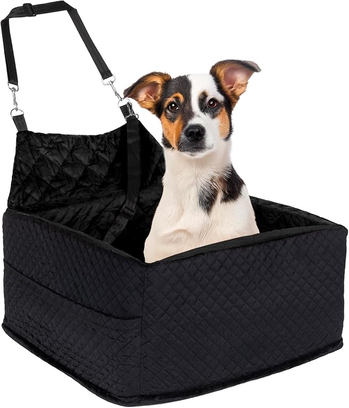 Memory Foam Dog Car Seat for Small/Medium Dogs,Travel Booster Seat for Dogs up to 35 lbs, Washable Removable Cover & Storage Pockets, Comfortable & Safe Car Seat for Pet Travel