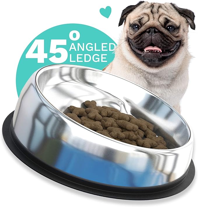 Small Bowl + Stand - 1 Enhanced Pet Bowl (Small) & 1 Small Stand for Enhanced Pet Bowl Flat-Faced Dog Breeds Vet Approved - Non-Slip Slanted with Ridge - Less Mess, Less Gas and Better Digestion