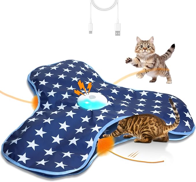 Interactive Cat Toys Chirping and Moving Feather Wand - Motion-Activated Cat Toys and Rechargeable