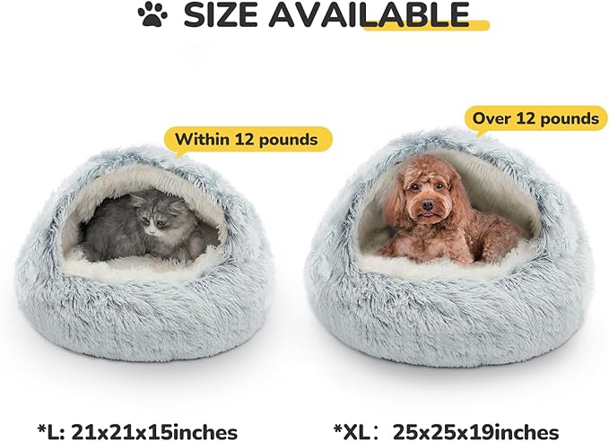 CATISM Cozy Plush Hooded Cat Bed, Indoor/Outdoor, Self-Warming Cave, Removable Washable Non-Slip Bottom