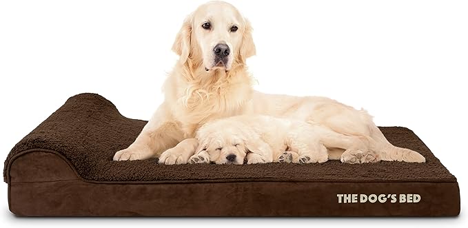 The Dog’s Bed Orthopedic Headrest Dog Bed XL Brown Plush, Memory Foam, Pain Relief for Arthritis, Hip & Elbow Dysplasia, Post Surgery, Lameness, Waterproof Washable Cover