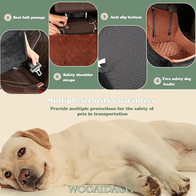 Dog Car Seat for Medium Sized Dog,Pet Travel Car Bed with Seat Belt Channle,Fully Detachable and Washable Car Dog Seat with Adjustable Straps,3 Straps Easy to Install (Black/Brown)