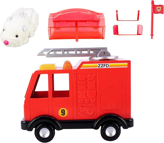 ZhuZhu City Fire Truck & Fire Station Toy with Electronic Hamster Chunk – Interactive Pet with 40+ Sounds & Sirens – Pets Without The Mess – Gift for Kids Ages 4+