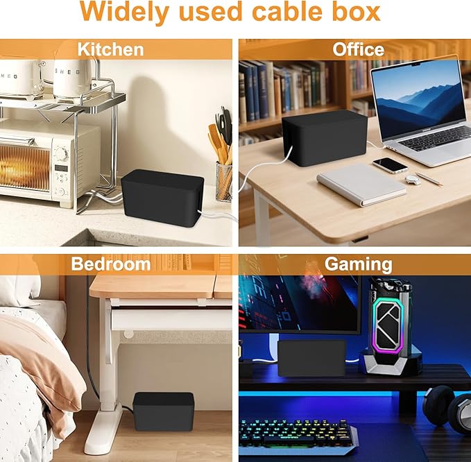 Cable Management Cord Cover Wire Hider Box Concealer Organizer Protector System for Home Theater Entertainment Center Office School (Black)