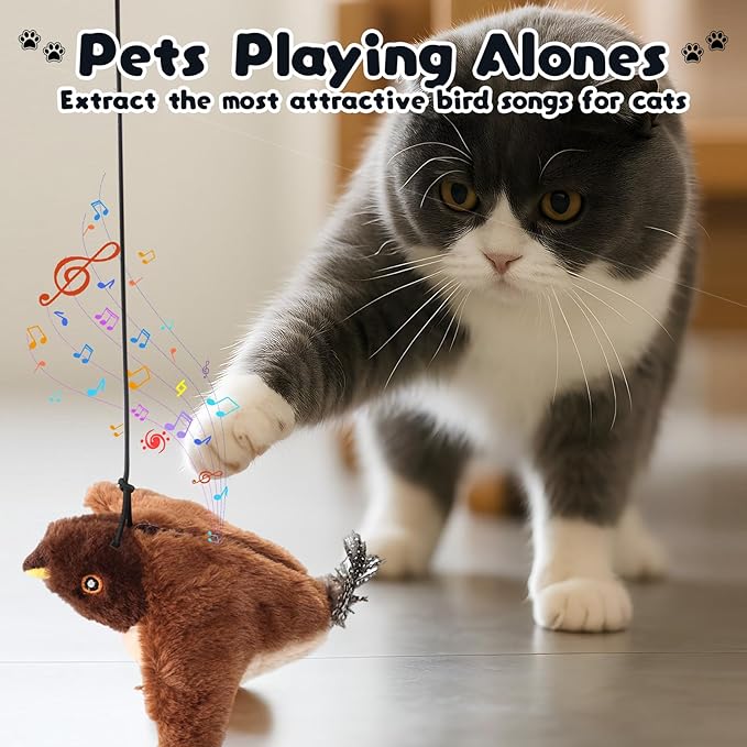 Flappy Chase Cat Toy, 2026 New Interactive Chirping Flying Bird Cat Toy with Remote Control, Chirping Bird Cat Toy Flapping Wings, Flying Interactive Simulation Electric Cat Toy (Brown) (A)