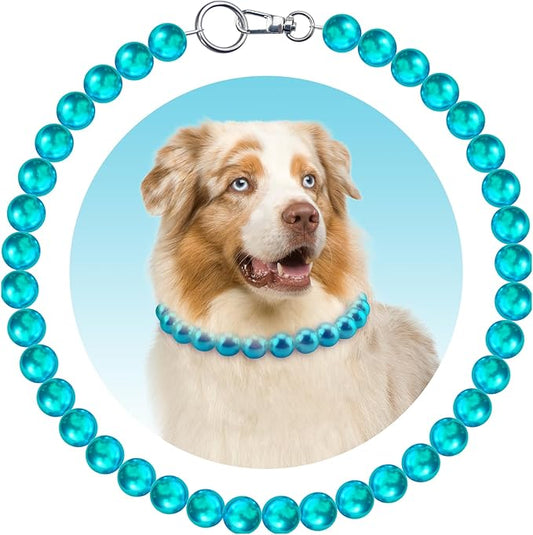 KUDES Chunky Pearl Dog Necklace (Beads 20mm),Elegant Classic Super Big Pearl Collar Necklace Accessories for Medium Large Dogs Occasions and Gatherings (Turquoise, 3XL(Neck Girth 20.5''-23''))