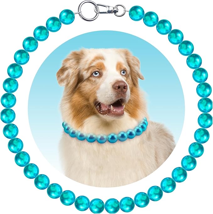 KUDES Chunky Pearl Dog Necklace (Beads 20mm),Elegant Classic Super Big Pearl Collar Necklace Accessories for Medium Large Dogs Occasions and Gatherings (Turquoise, M(Neck Girth15.7''-17.5''))