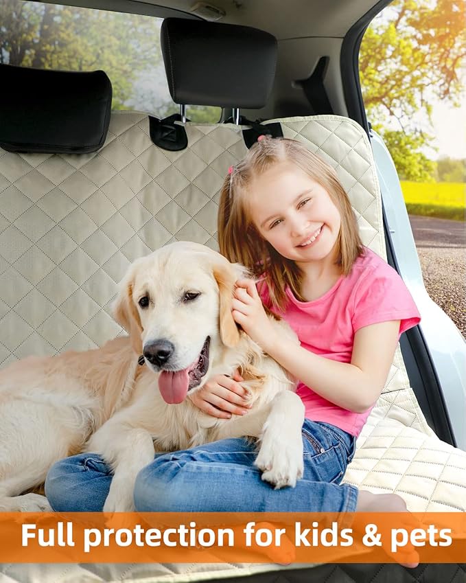 PETICON Waterproof Scratchproof Pet Bench Seat Covers for Cars, Trucks, SUVs, Nonslip Durable Back Seat Cover for Dogs, Washable Backseat Protection, Beige