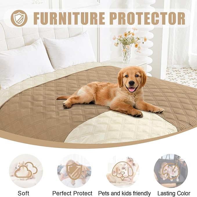 Smiry Waterproof Dog Bed Cover Blanket 82x82, Soft Reversible Pet Blanket, Washable Leakproof Cats Dogs Couch Cover for Sofa, Couch, Furniture, Lattice, Camel/Beige