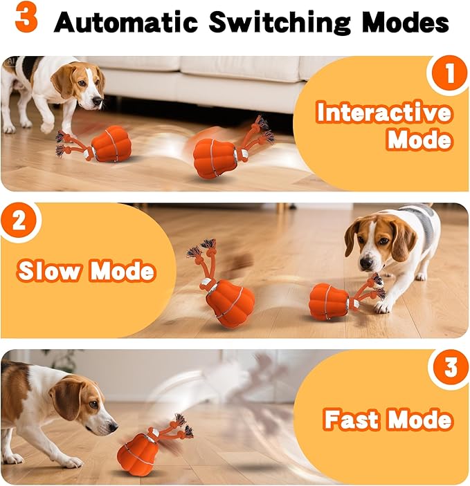 Interactive Dog Toys, Automatic Moving Rolling Dog Toys to Keep Them Busy, Motion-Activated Bouncing Vibrating Dog Ball for Small/Medium/Large Dogs (Pumpkin)