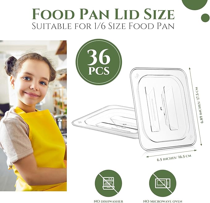 Hoolerry 36 Pcs Food Pan Lid with Handle Polycarbonate 1/6 Size Hotel Pan Cover Clear Lid for Restaurant Commercial Food Container and Storage