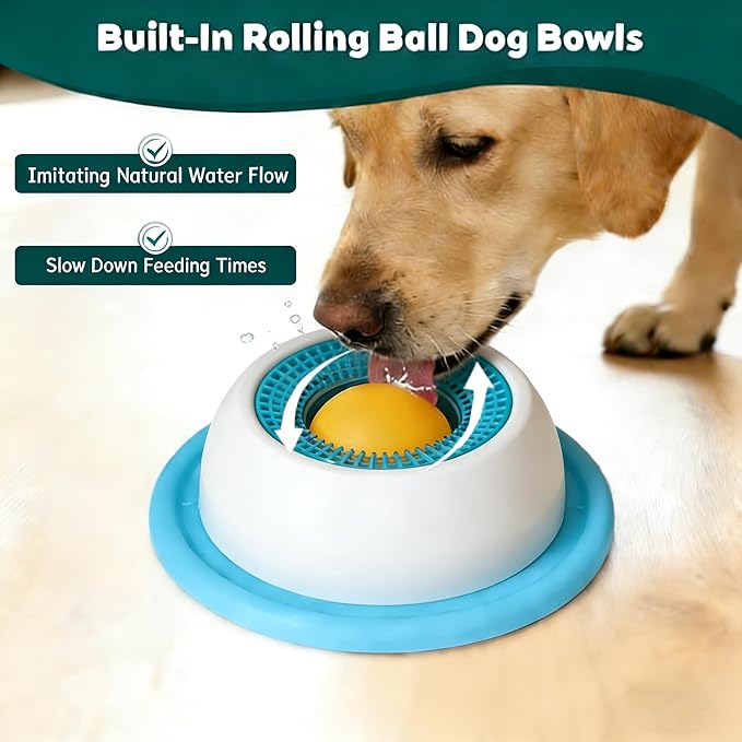 Lick Bowl for Dogs & Cats - Anxiety Relief Slow Feeder with Non-Slip Base,Slow Down Eating Speed and Add More Fun for Your Dog and Cats,Entertained Ball-in (Blue)