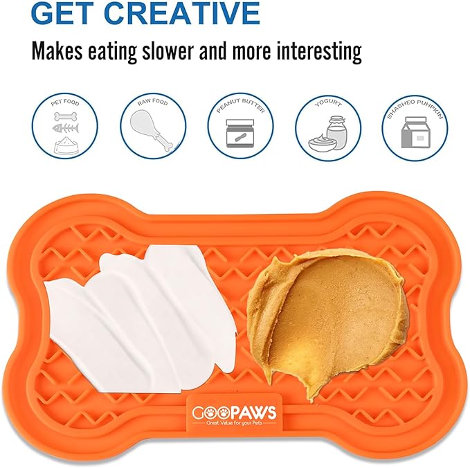 Licking Mat 2 Pack - Orange & Blue - Dog & Cat Slow Feeding Textured Pads, Food Grade Silicone, Spread Food & Treats, Pet Soothing Activity