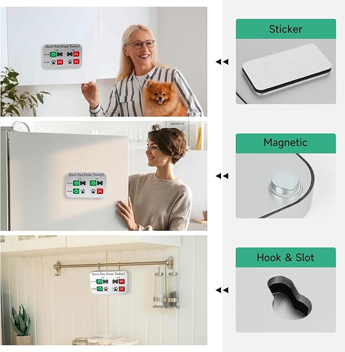 YAUYIK Dog Feeding Reminder, Magnetic Reminder Sticker, AM/PM Daily Indication Chart Feed/Walk Your Pets, Fridge Magnets and Double Sided Tape, Helps You to Track Pet Feeding & Walking (Silver)