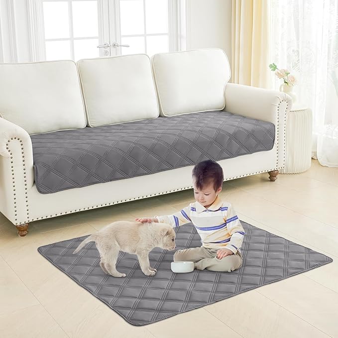 Smiry Waterproof Dog Bed Cover Blanket 40x70, Soft Reversible Pet Blanket, Washable Leakproof Cats Dogs Couch Cover for Sofa, Couch, Furniture, Lattice, Grey/Light Grey