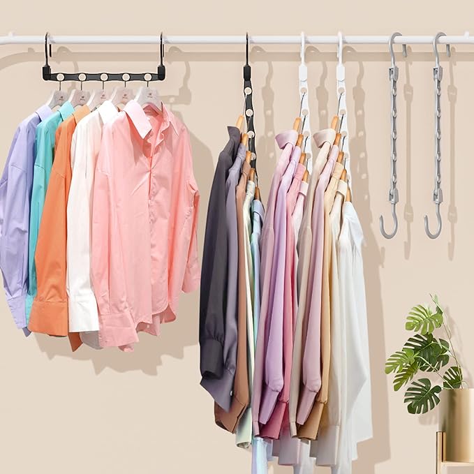 24 Pack Hangers Space Saving Magic Space Saver Storage Smart Plastic Clothes Hanger Organizer Closet Organizers and Storage for Closet Apartment College Dorm Room Essentials,Black White Grey