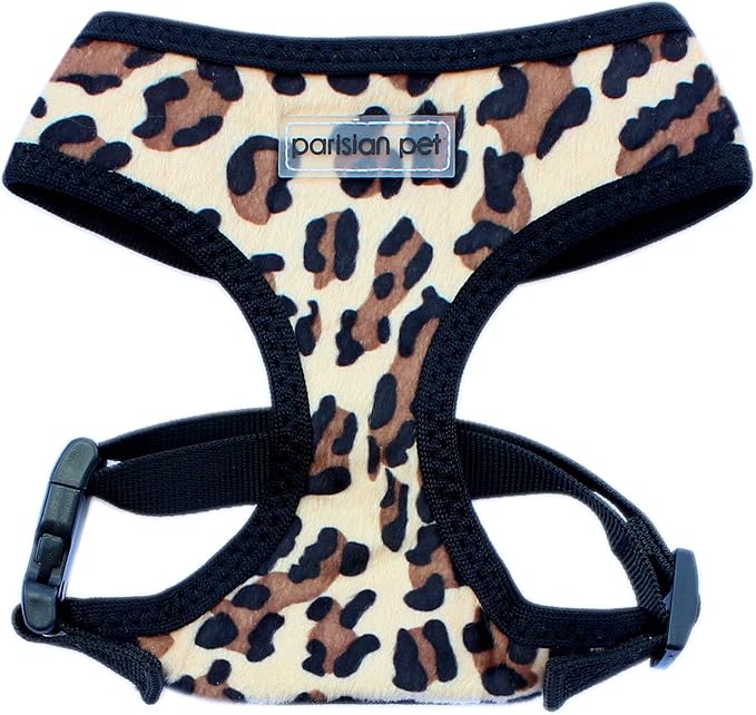 Parisian Pet Freedom Leopard Print Dog Harness - Adjustable, Mesh Fabric, Large Size - Perfect for Outdoor Adventures
