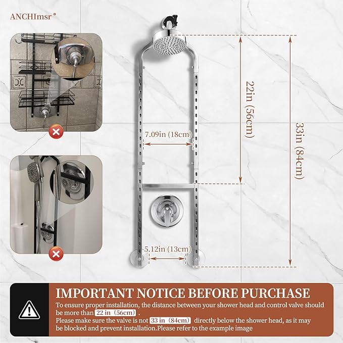 Adjustable Hanging Shower Caddy for Handheld Showerhead, 3-Tier Rustproof Shower Rack Baskets, Anti-Swing Hanging Shower Organizer for Bathroom Storage with 2 S-Hooks, Large Capacity, Silver