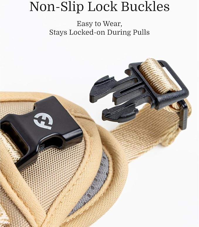 2025 New Edition, Fei & Eve Classic Dog Harness - Quick-Release Buckles | 3-Point No-Pull Control | Heavy-Duty 900D Nylon | Dual Safety Handles | Breathable Mesh | Adjustable Fit | Medium,Champagne