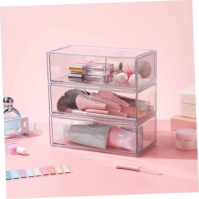 Mikinona 3pcs Makeup Case Organizer Storage Box Dividers Brush Cotton Swab Holder Desk Vanity Nail Polish Lipstick Skincare Acrylic