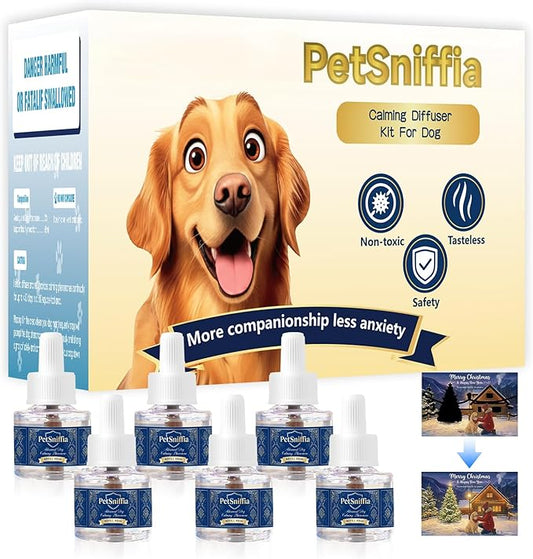 Adanced 180 Day Dog Calming Diffuser, Calming Pheromones Diffuser Kit Appeasing Pheromone Diffuser to Calm (6Refill+Interactive GiftCard) for Anxiety Relief Reduce Aggression Fighting Barking Stress