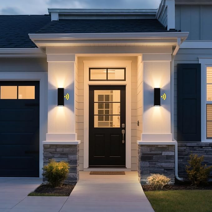Outdoor Light Fixture Dusk to Dawn 2 Pack, Matte Black Modern Porch Light IP65, 3000K LED Bulbs Exterior Lighting Fixtures Outdoor Wall Lights for House, Garage Front Door