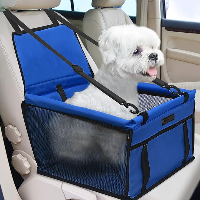 PetsHome Dog Car Seat Foldable Dog Car Booster Seat Waterproof Breathable Oxford Travel Bag for Small to Medium Dogs, Puppies, and Pets-Pure Blue