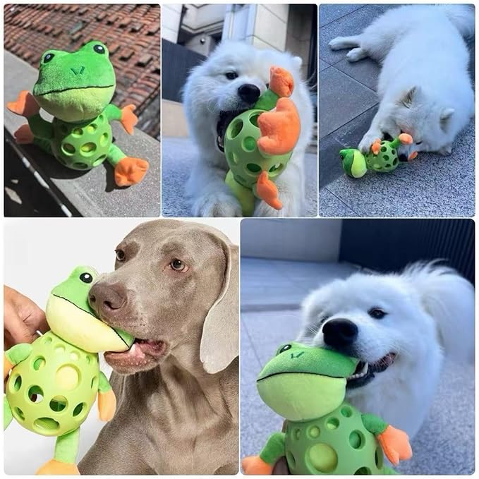 2025 Mellow Dog Calming Duck with Frog Toy,Bite Resistant Tooth Grinding Rubber Plush Toys,Durable Puppy Teething Toy with Soft Squeaker,Interactive Chew Toy for Dogs Chew and Play (Small Duck Frog)