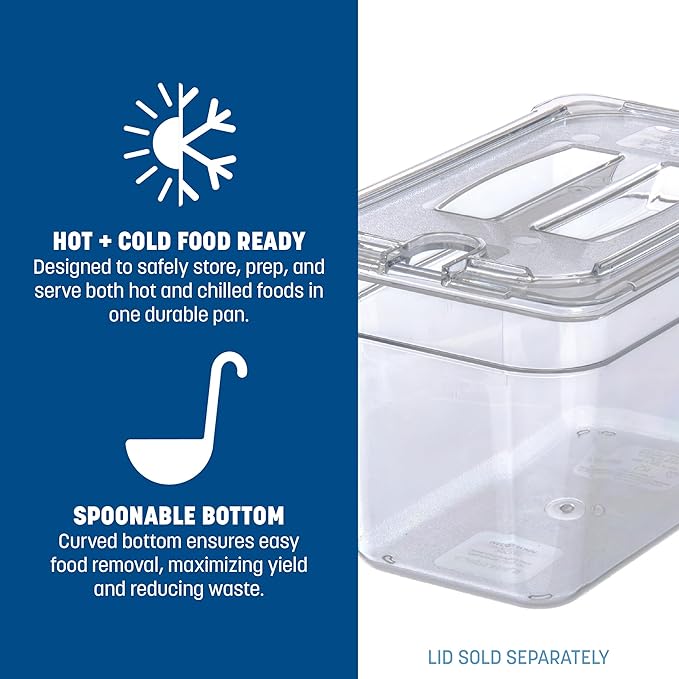 Carlisle FoodService Products Storplus Food Pan, Food Storage Container with Spoonable Corners for Catering, Buffets, Restaurants, Polycarbonate (Pc), 1/4 Size 6 Inches Deep, Clear, (Pack of 6)