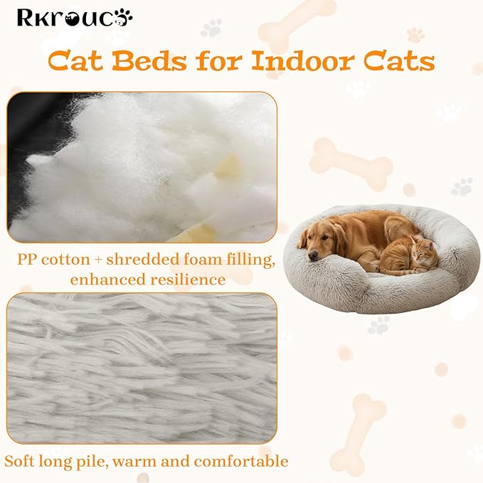 Fluffy Dog Bed Calming Donut Beds for Large Dogs Warming Round Small Medium Pet Nest Cozy Cat Mattress Indoor Washable Puppy Kennel Kittens Sleep Mat (L, 35.4×35.4 inch, Gradient Coffee)