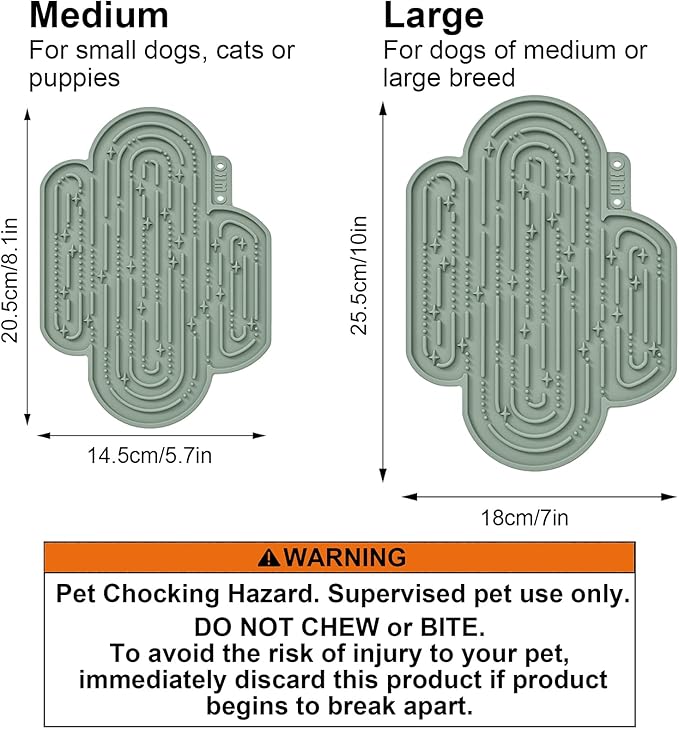 OHMO Lick Mat for Dogs and Cats Large(2 Pack) Cactus Design Easy to Clean Pet Slow Feeder with Suction Cups, for Anxiety Relief and Boredom Reduction