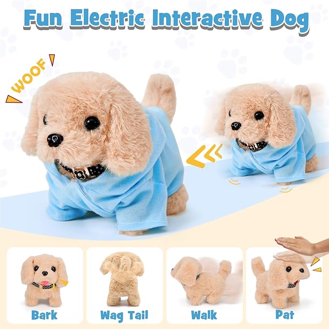 14pcs Robot Dog Toys for Kids Girls Boys 3-6, Realistic Electronic Interactive Plush Toy Dog with Walk & Bark, Pretend Play Puppy Pet Care Playset, 3 4 5 6 Year Old Girl Birthday Gift Ideas