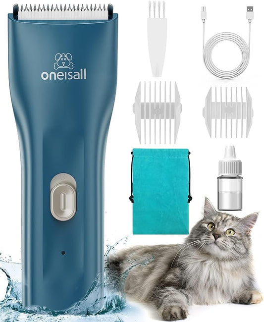 oneisall Pet Clipper for Cat Matted Hair, Pet Shaver for Cats Quiet Pet Clippers Waterproof Cordless Cat Clippers for Matted Long Hair with Storage Bag (Green)