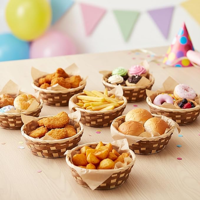Nicunom 12 Pack Round Gift Baskets, Bamboo Small Bread & Fruit Baskets, 7" Woven Bread Roll Baskets, Food Serving Baskets, Food Storage Basket for Kitchen Restaurant Display Decor