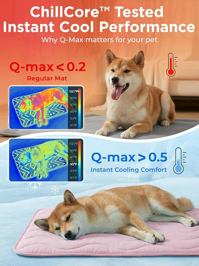 Dog Cooling Mat for Extra Large Dogs, 43"x32" Breathable Self Cooling Crate Mat for Dogs & Cats, QMAX>0.5 Portable Washable Pet Cooling Mat for Dog Bed, Thickened Cool Fiber Indoor/Outdoor Summer,Pink