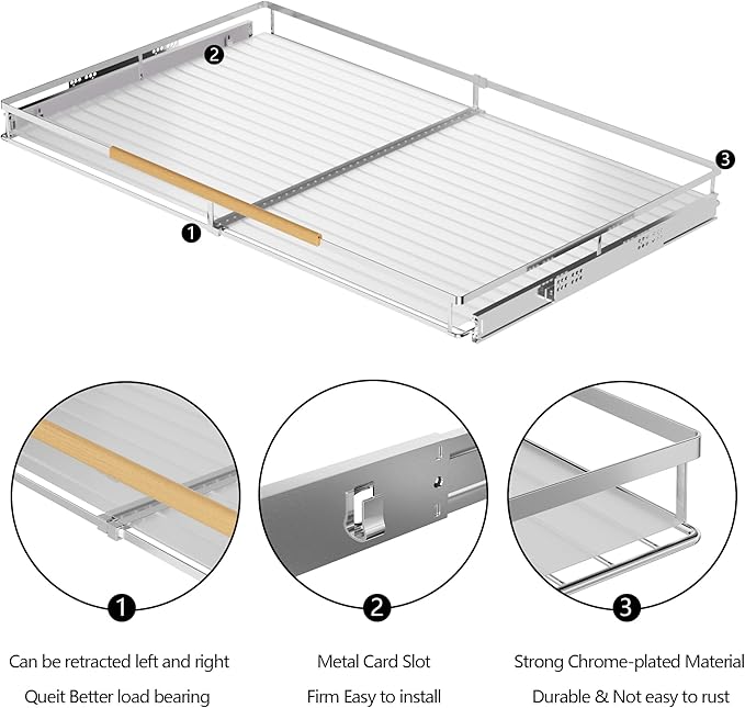 SANNO Expandable Pull Out Drawer Organizer and Storage, Sliding Shelf Under Sink Shelf Expandable Dish Drying Rack Over The Sink Dish Drainer