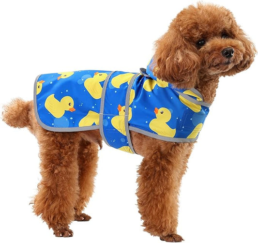 Dog Raincoat for Small Dogs Puppies Waterproof Hooded Rain Jacket with Reflective Strips Leash Hole & Poncho Adjustable Fit (ShinyDuck,S)