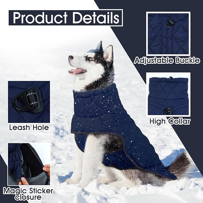 Winter Coat - Waterproof Puffer Jacket for Small to Large Dogs, Cold Weather Coats with Built-in Harness and Reflective Turtleneck
