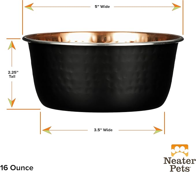 Neater Pet Brands Hammered Decorative Designer Bowls - Luxury Style Premium Dog and Cat Dishes (Small, Black Copper)
